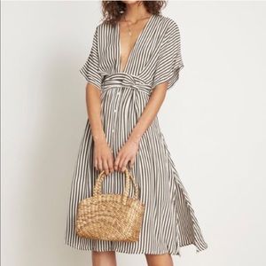 Faithful The Brand Olive Green Striped Midi Dress